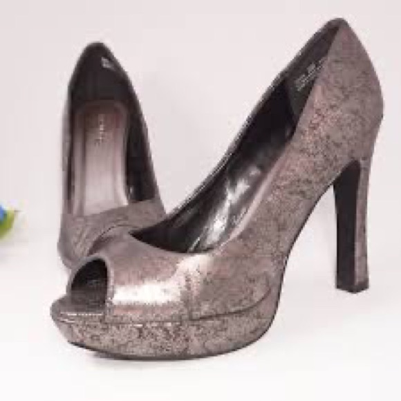 Metallic Pewter Peep Toe Heels - Picture 12 of 12